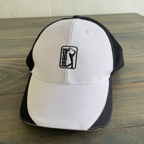 Black & White Imperial Embroidered PGA Golf Logo Strapback Baseball Cap (C8) - Picture 1 of 7